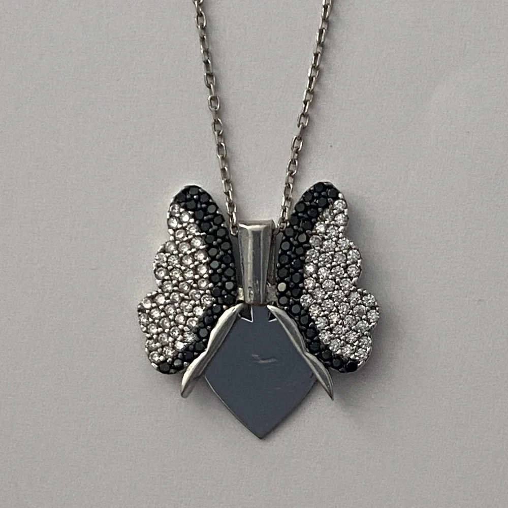 925 Silver butterfly heart initial double necklace